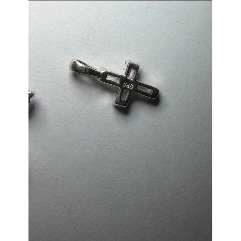 925 Sterling Silver Cross Pendant Set Baguette Clear Stones Dove Peace Charm